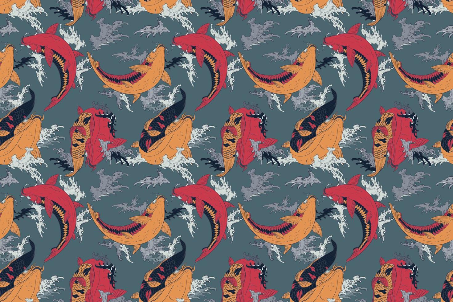 koi carpas rojas y doradas patrón transparente gris claro oriental vector