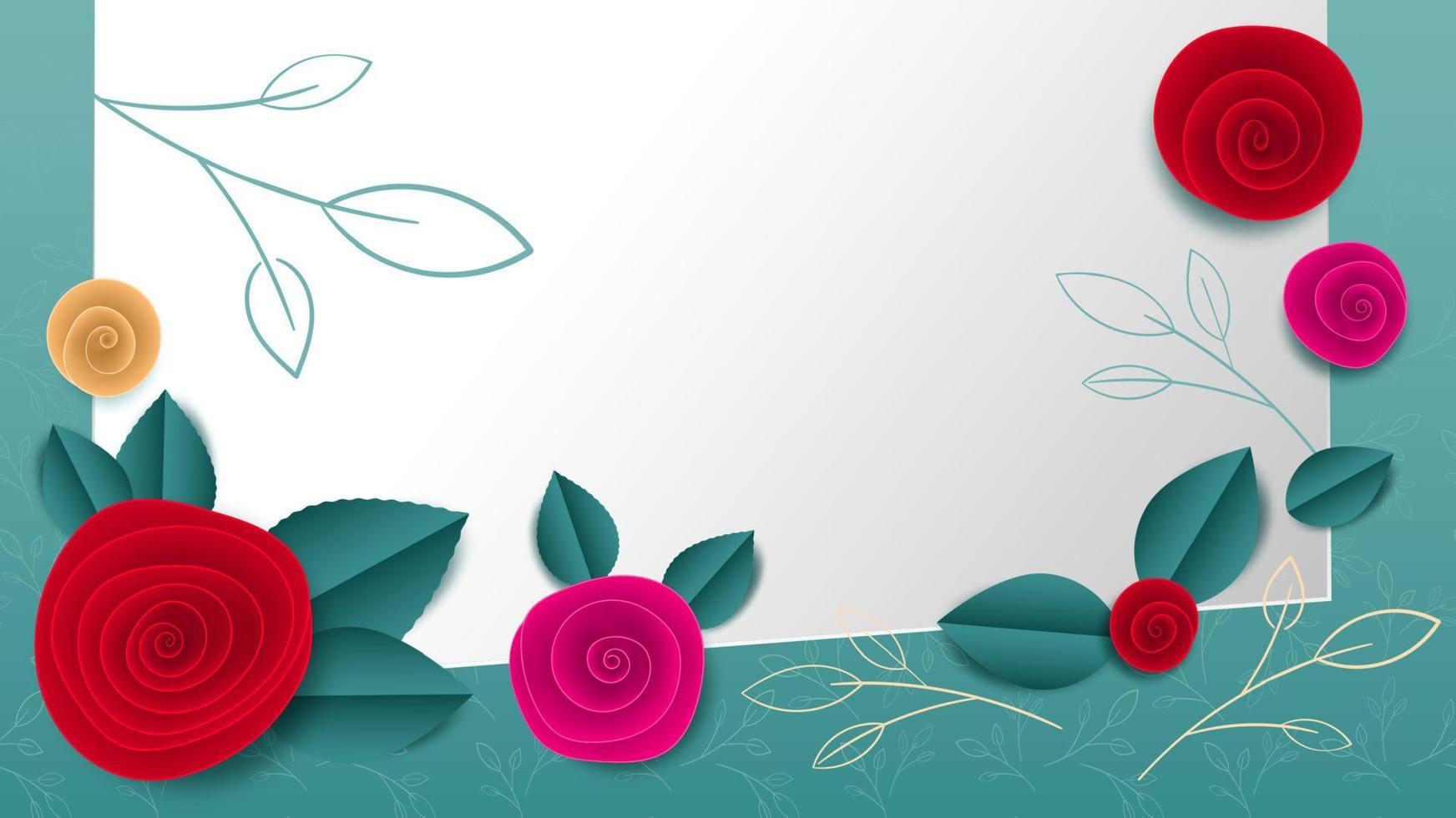 Cut paper floral green banner, eps vector