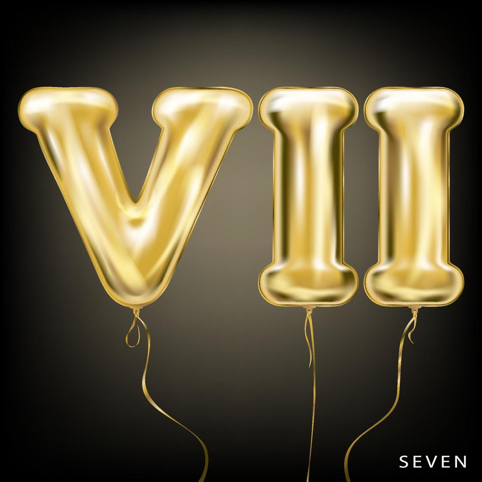 Roman 7 number, gold foil balloon VII form on the black background vector