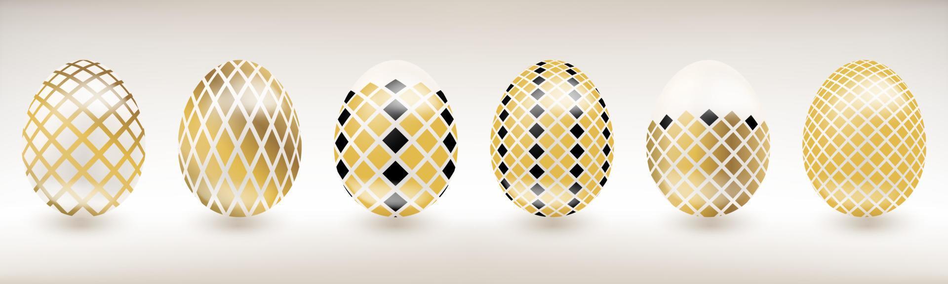 huevo de pascua de porcelana blanca con decoración de diamantes negros y dorados vector