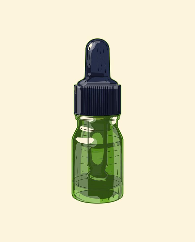 Medical green glass wide dropper, hand drawn sketch art vector