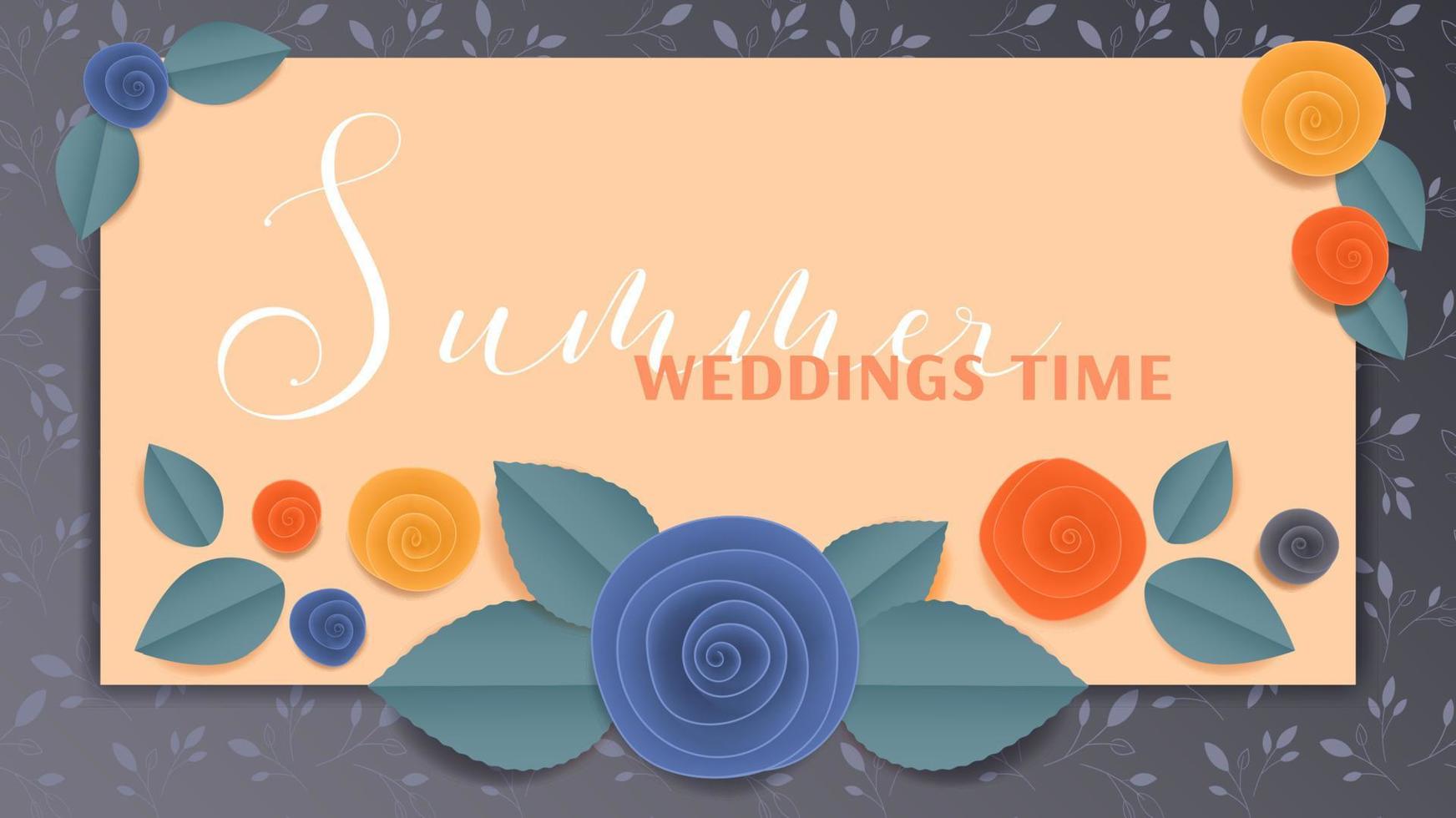 Cut paper floral vector banner Summer Wedding