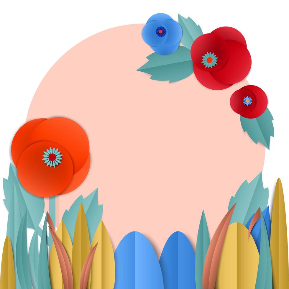 Vector cut paper poppy flowers in wreath
