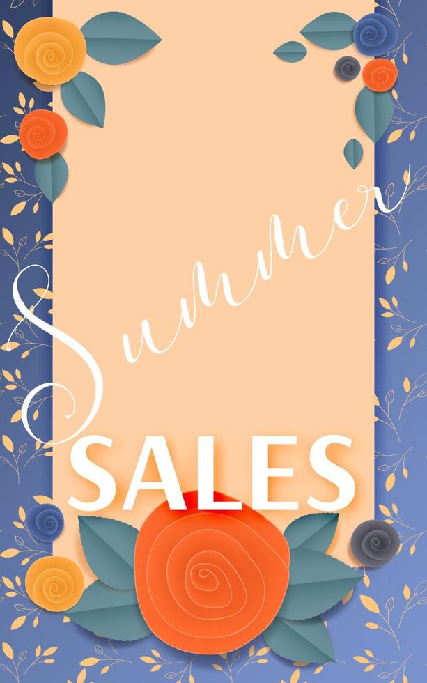 corte de papel floral vector banner ventas de verano