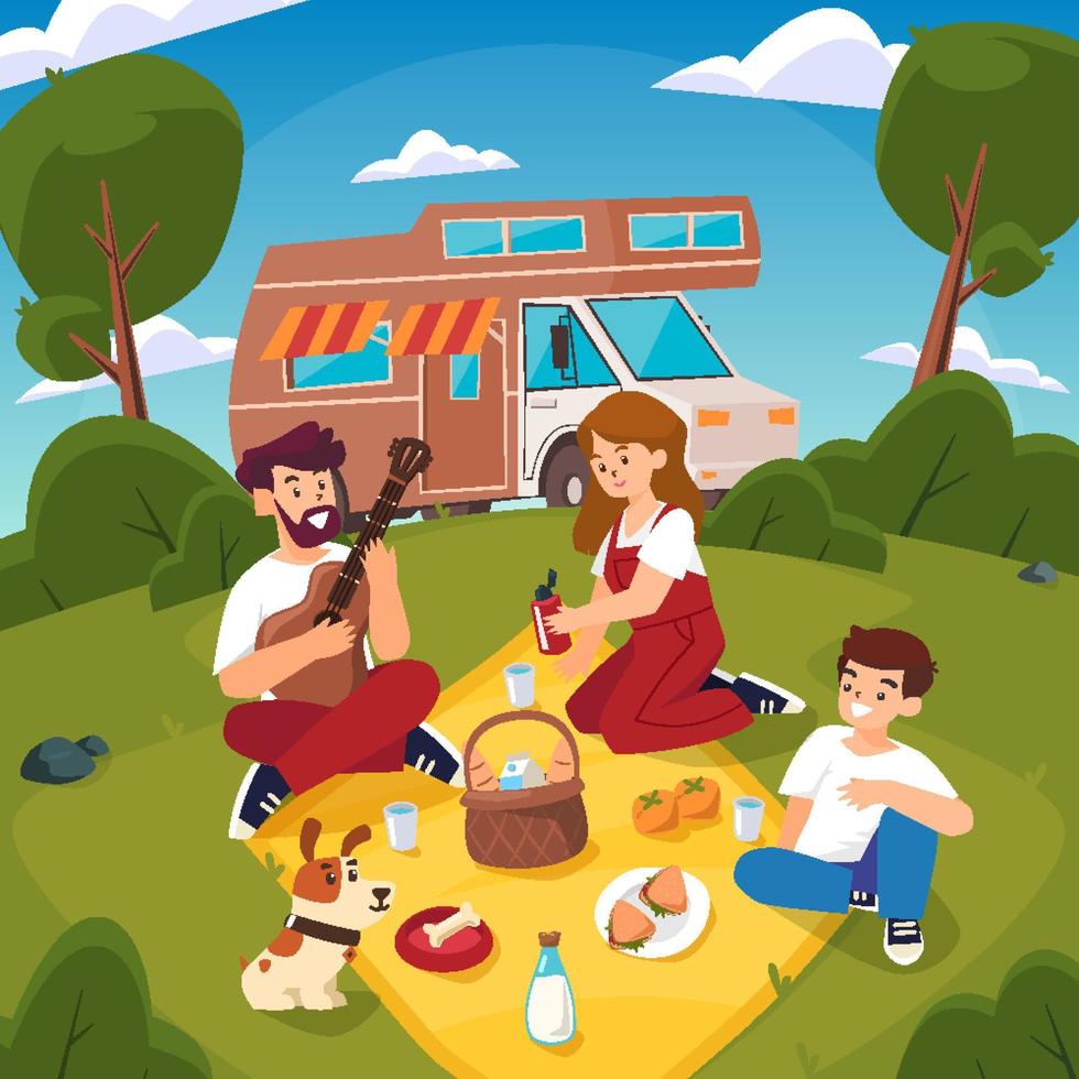 concepto de picnic de vacaciones familiares vector