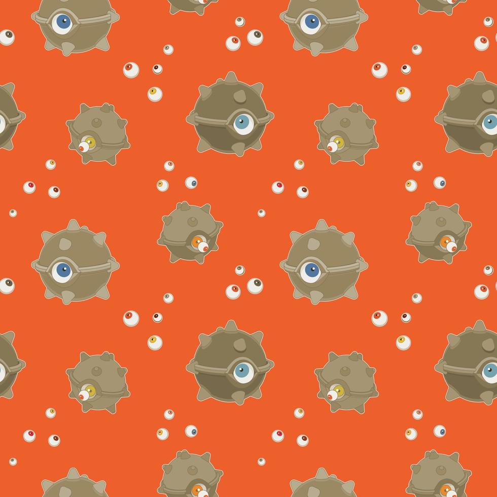 Horror eyeball candy lolipops of Halloween. Seamless pattern of Trendy Pop Art style, orange background vector