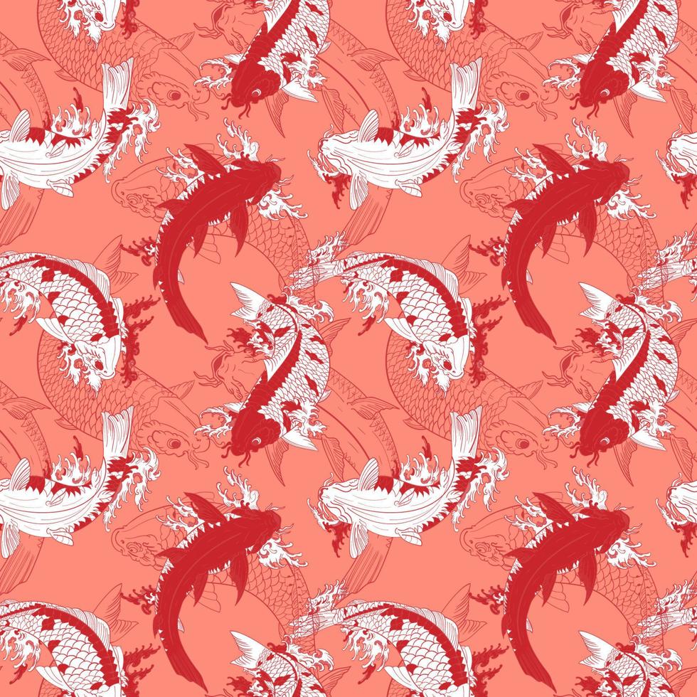 Japanese carps Koi decorative white and red seamless pattern vector