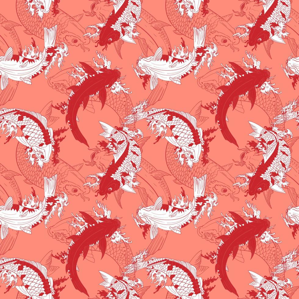 carpas japonesas koi patrón transparente blanco y rojo decorativo vector