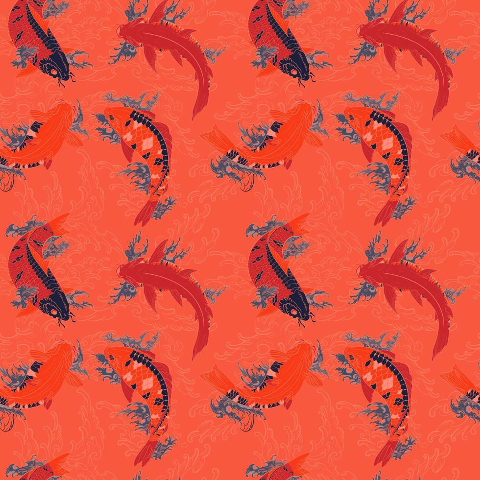 Japanese Koi Carp fishes deep orange seamless pattern vector