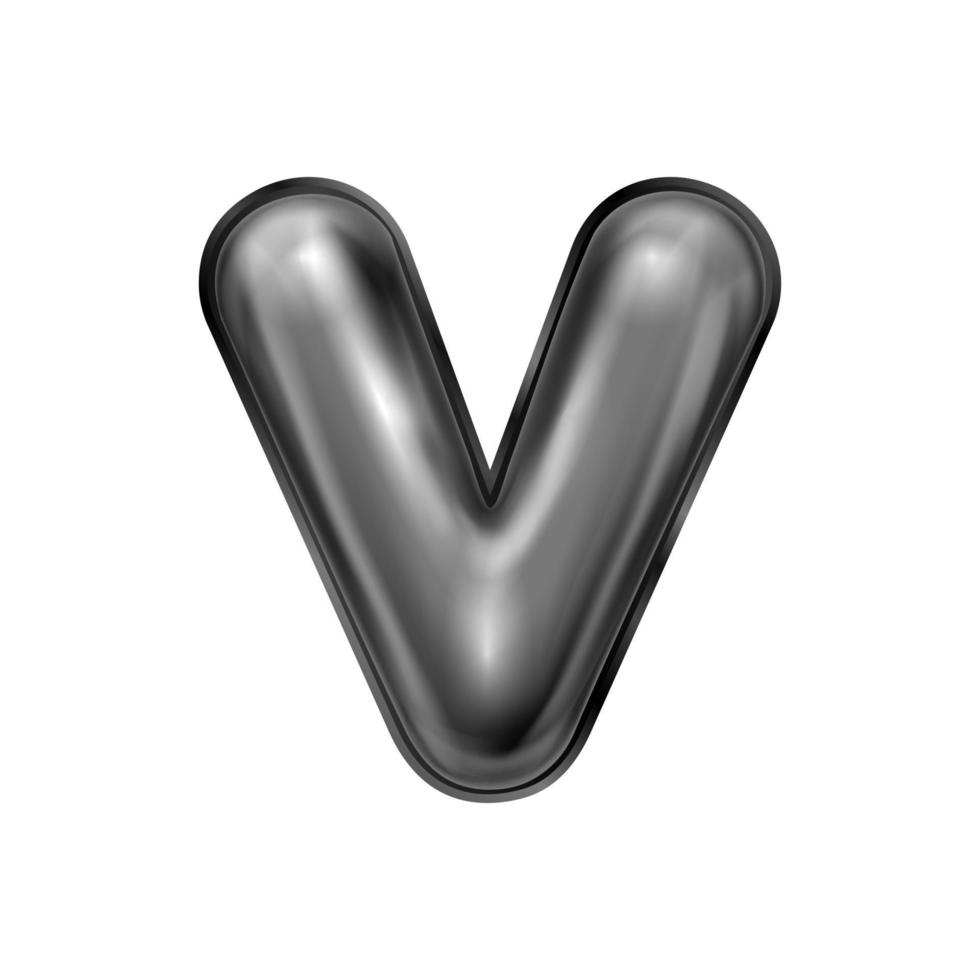 Black latex inflated alphabet symbol, isolated letter V vector