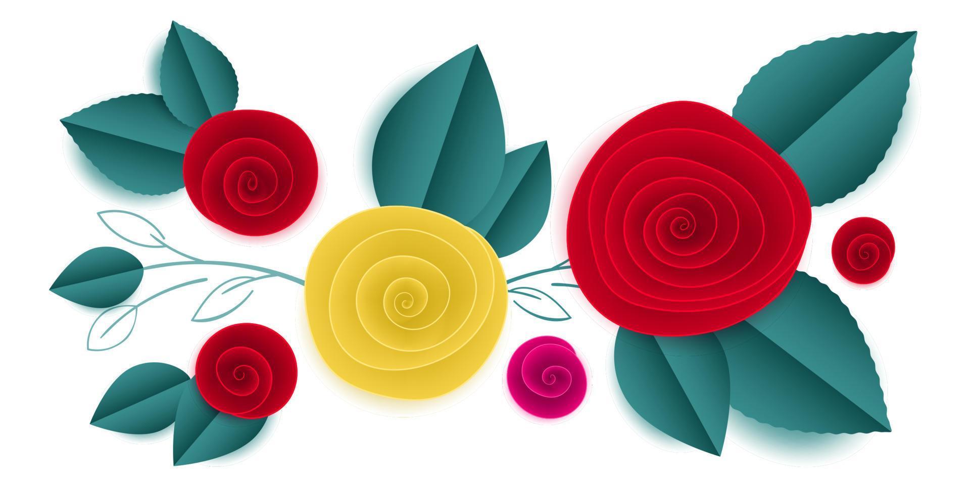 flores de rosa de papel cortadas en vector en viñeta