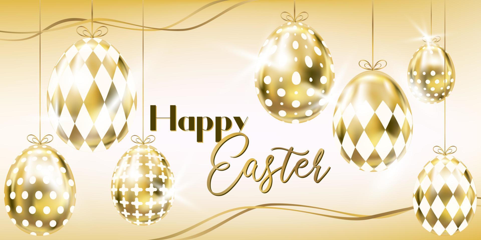 Easter banner with golden eggs and ribbons vector