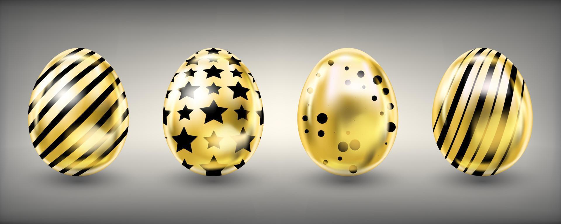 Easter shiny glance golden eggs with black decoration vector