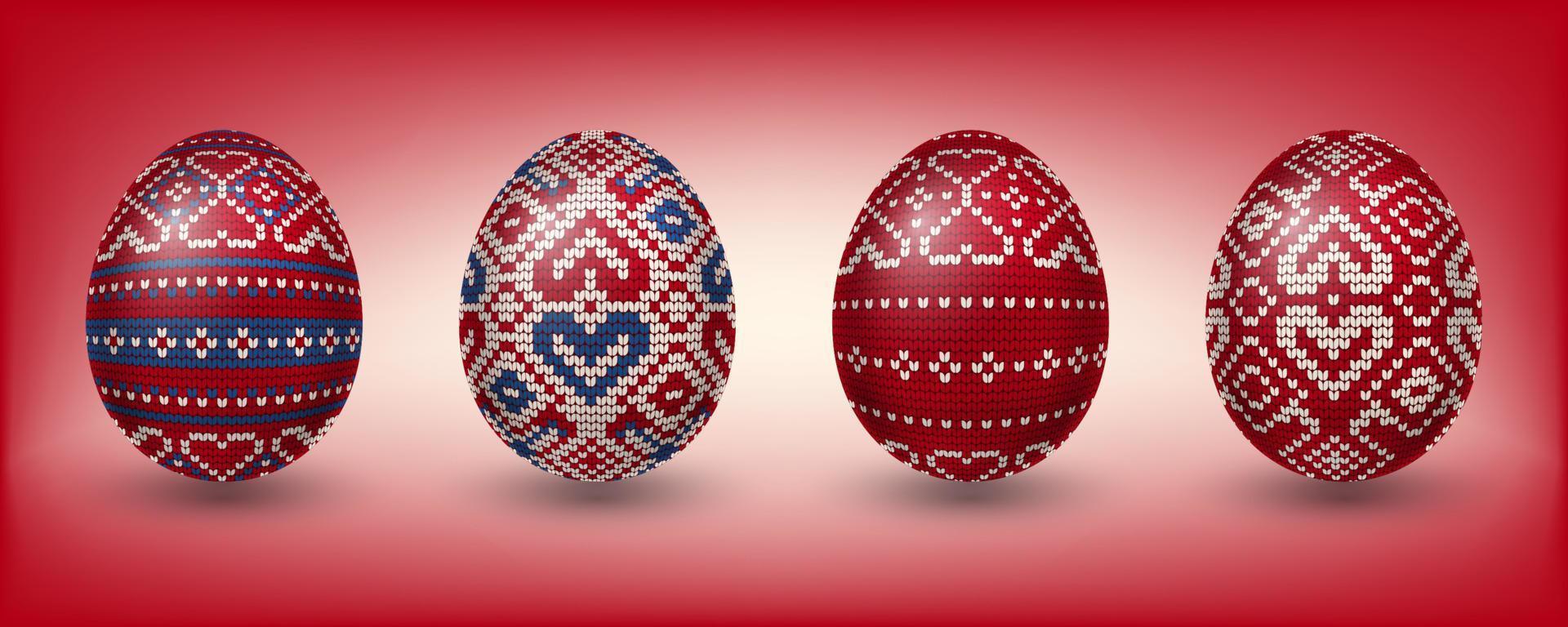 Red Paschal eggs decorated with northen knitting patterns vector