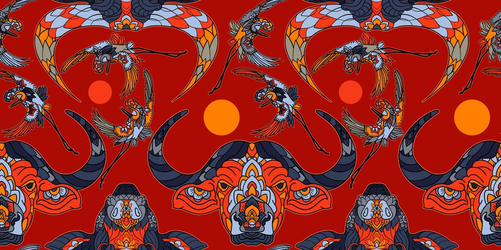 Bull and buffalo red seamless pattern of symbol Lunar Year vector