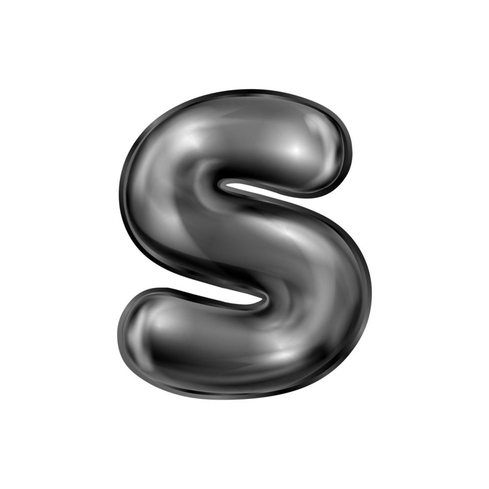 símbolo del alfabeto inflado de látex negro, letra aislada s vector
