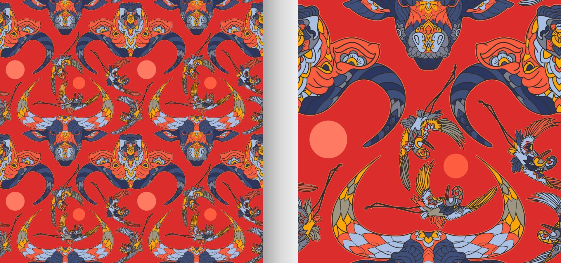 Bull and buffalo red seamless pattern of symbol Lunar Year 2021 vector