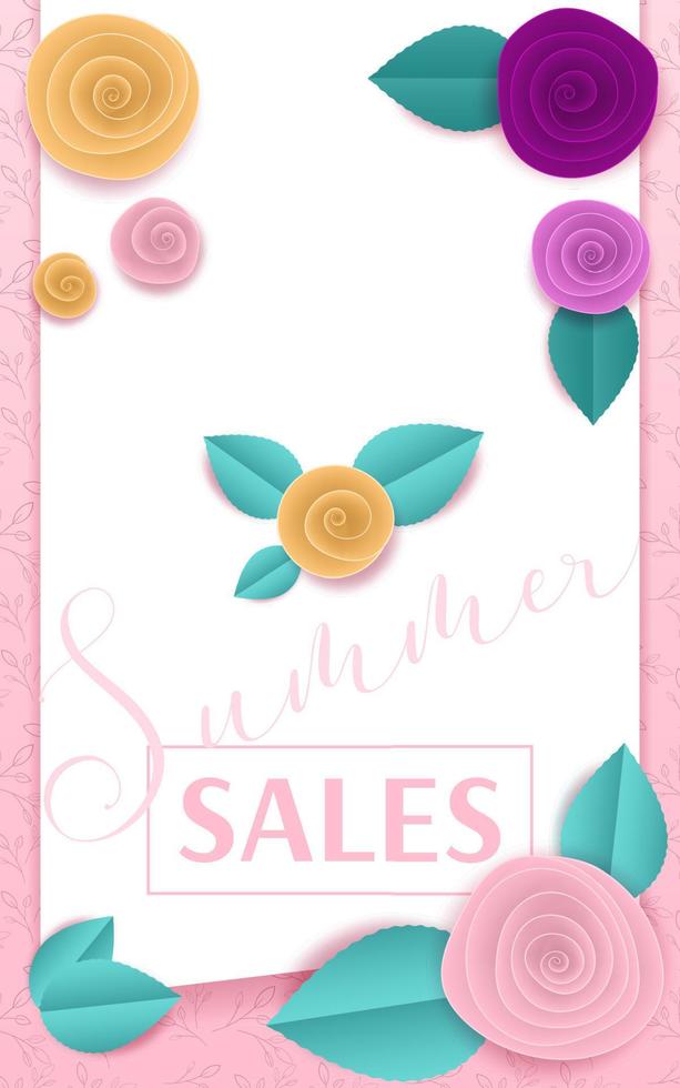 Cut paper floral pink vector banner Hello sales