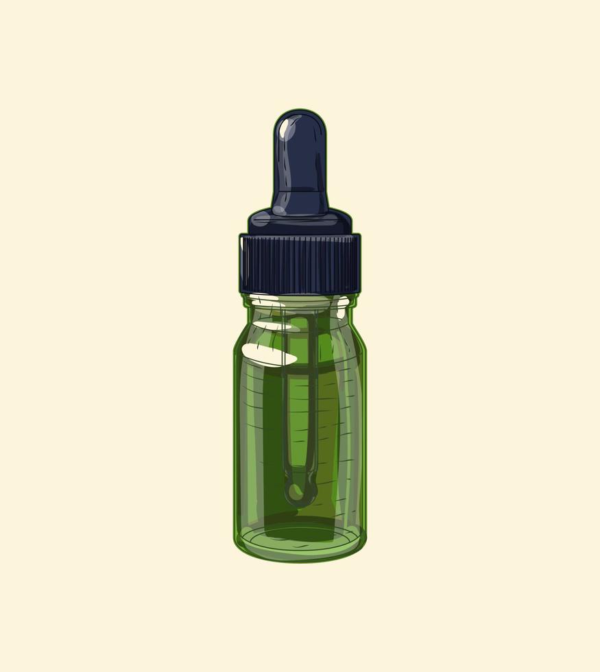 Medicinal pipette green glass dropper, hand drawn sketch art vector