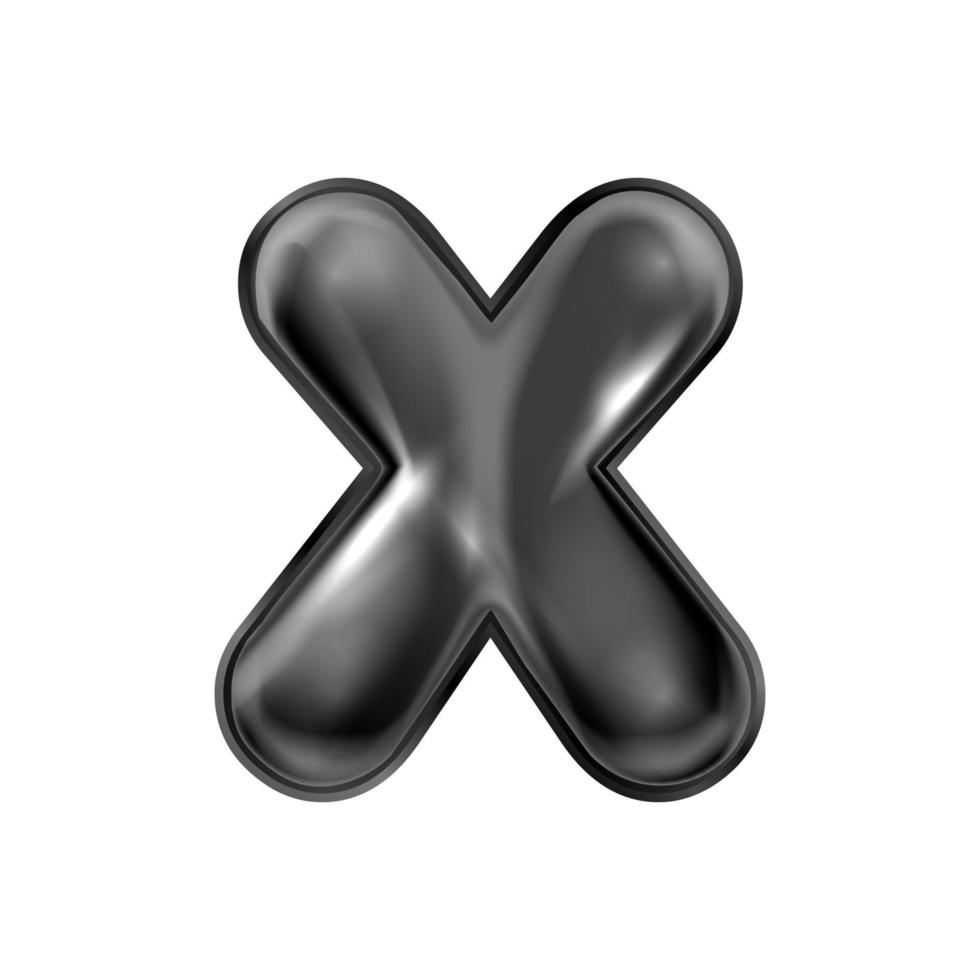 Black latex inflated alphabet symbol, isolated letter X vector