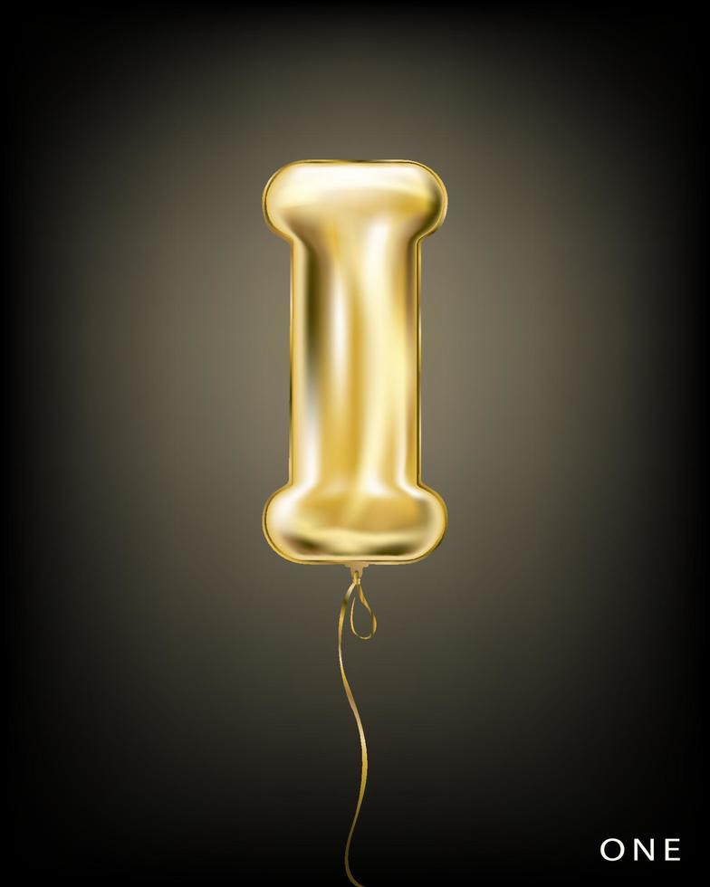 Roman 1 number, gold foil balloon I form on the black background vector