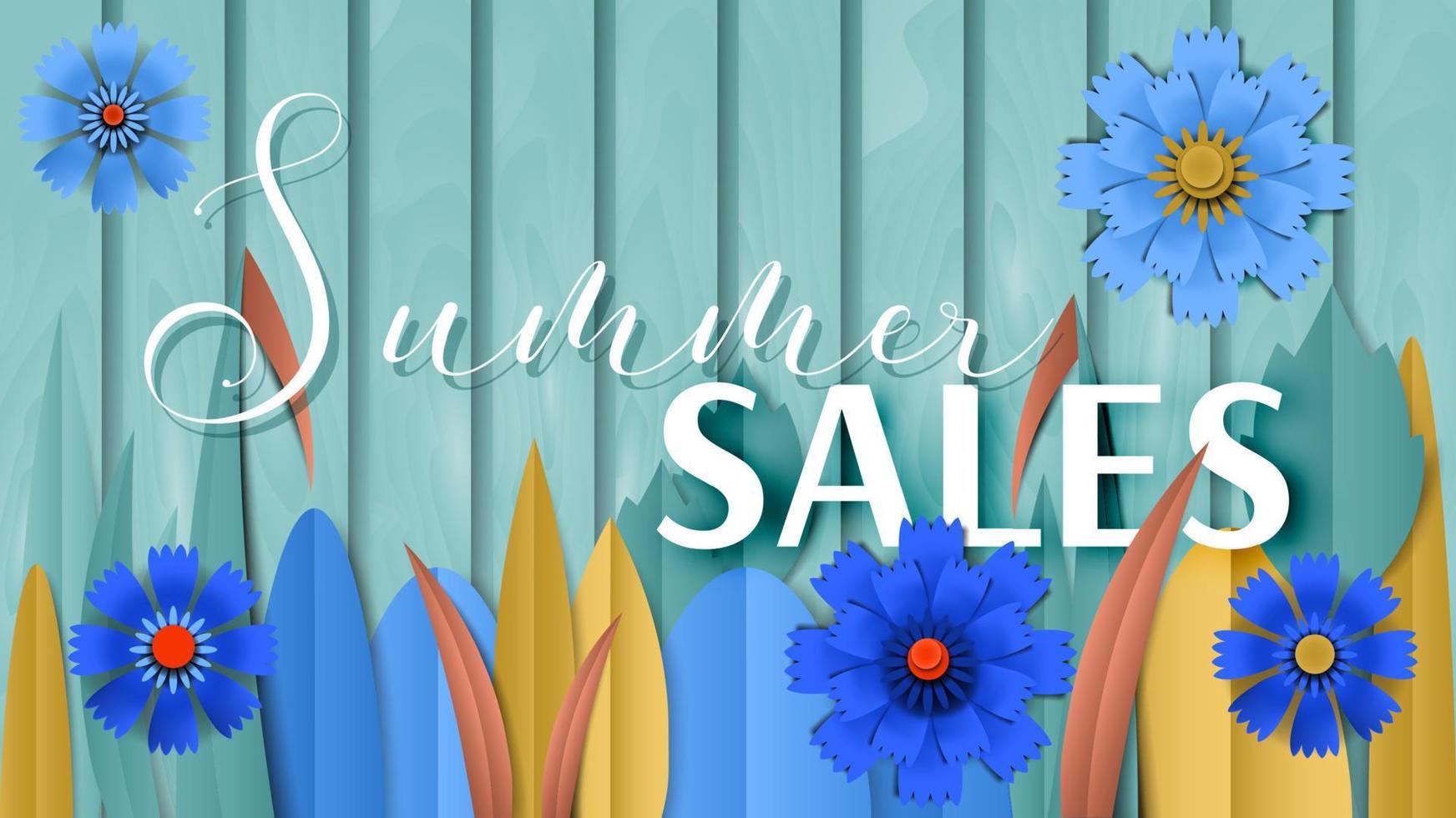 Vector summer poster by cut paper cornflowers