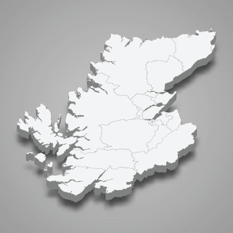 El mapa isométrico 3d de highland es una región de escocia, vector