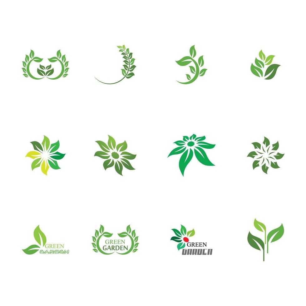 logotipos de vector de elemento de naturaleza de ecología de hoja de árbol verde