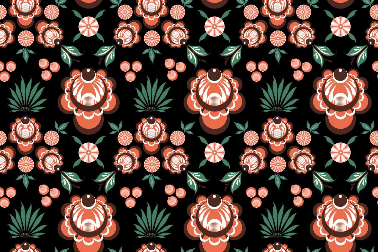 Russian folk floral dark seamless pattern vector