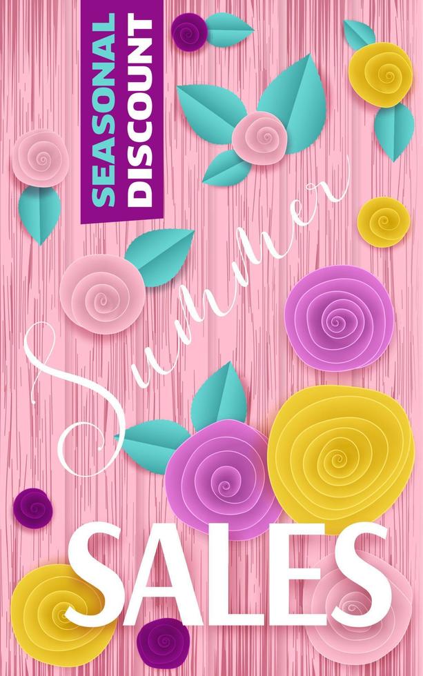 Paper rose pink vector poster Summer discounts