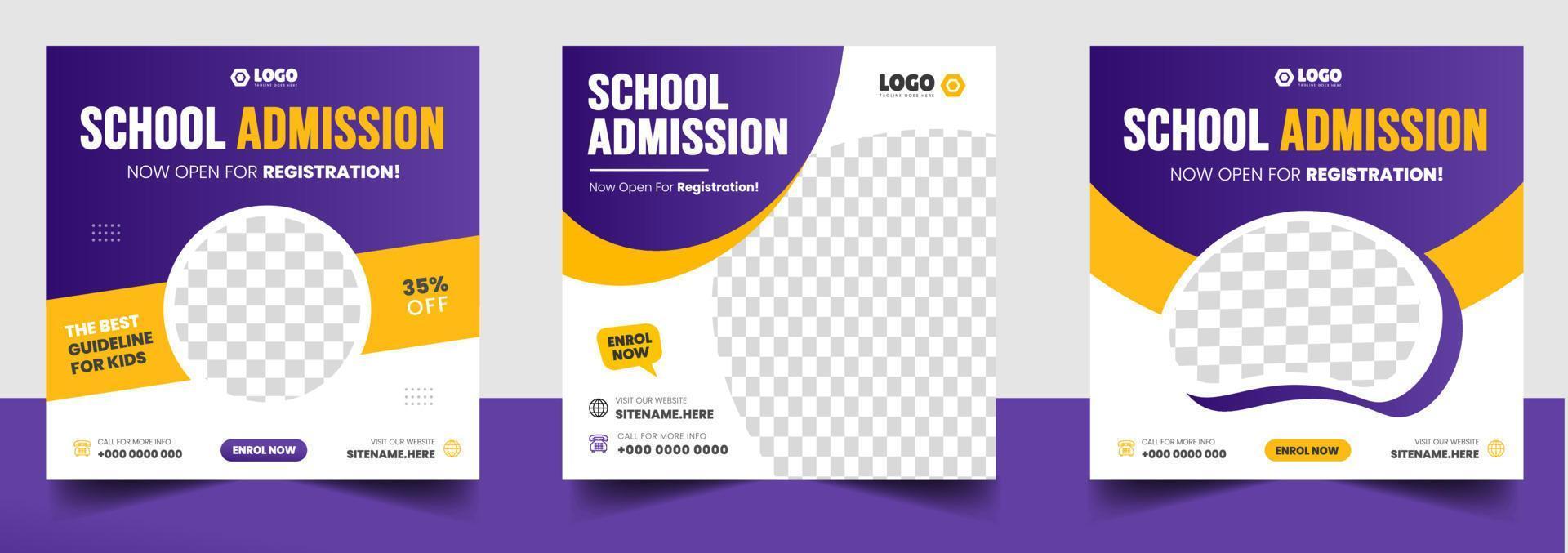 School admission social media post banner design. back to school social media post banner design set. Back to school admission promotion banner. school admission template for social media ad. vector