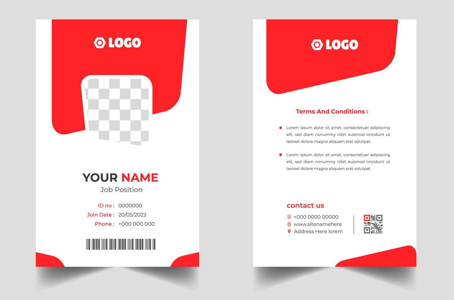 Modern and clean business id card template. professional id card design template with red color. corporate modern business id card design template. Company employee id card template. vector