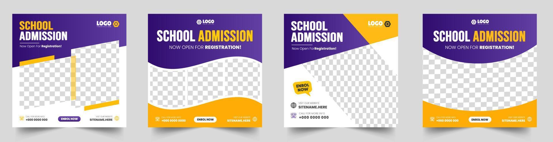 School admission social media post banner design. back to school social media post banner design set. Back to school admission promotion banner. school admission template for social media ad. vector