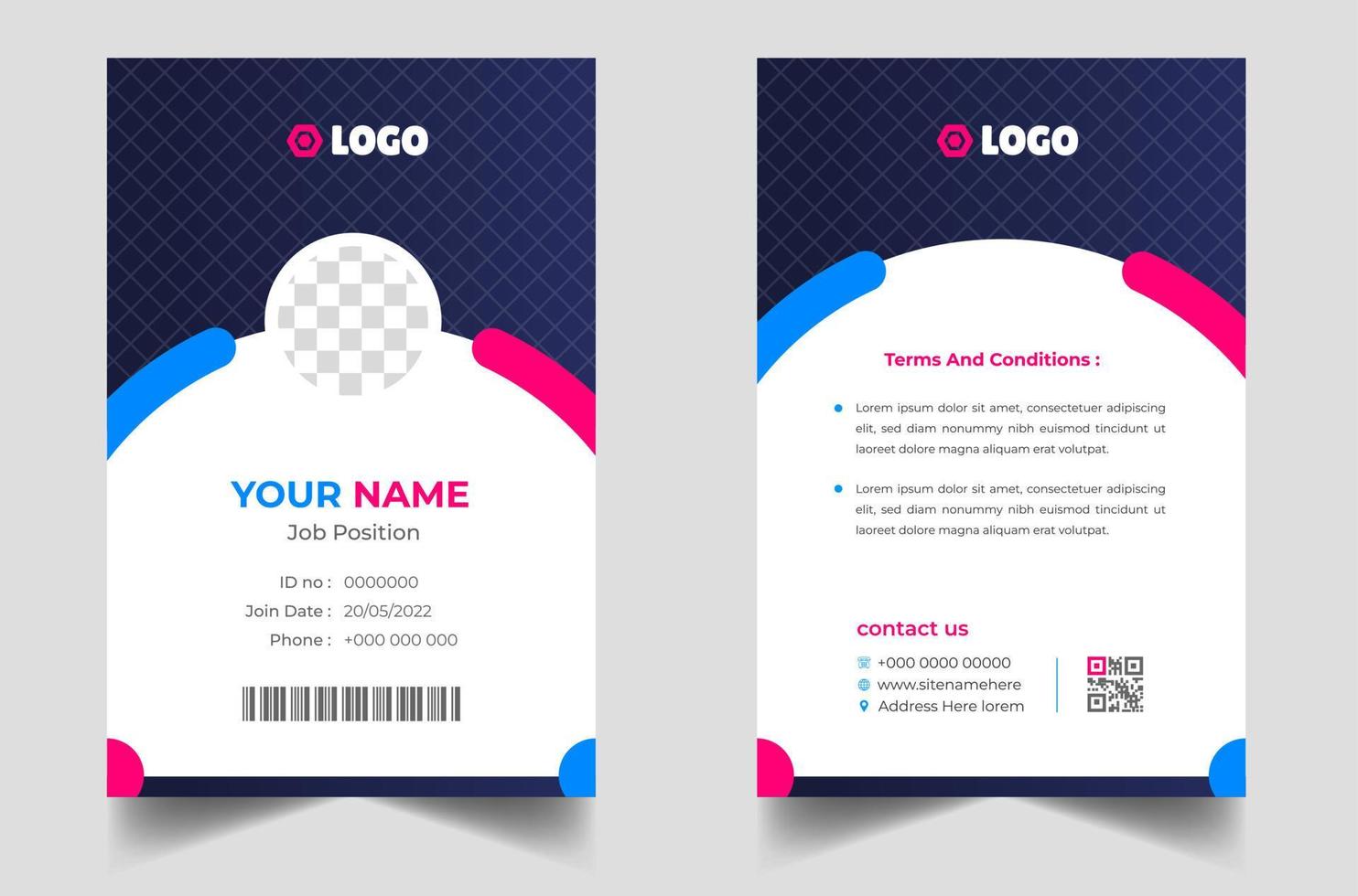 Modern and clean business id card template. professional id card design template with blue color. corporate modern business id card design template. Company employee id card template. vector