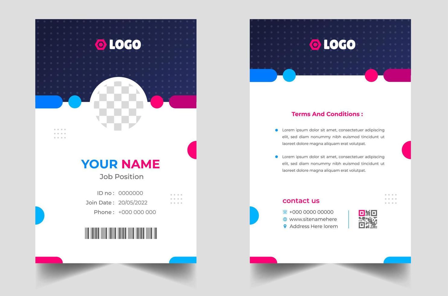 Modern and clean business id card template. professional id card design template with blue color. corporate modern business id card design template. Company employee id card template. vector