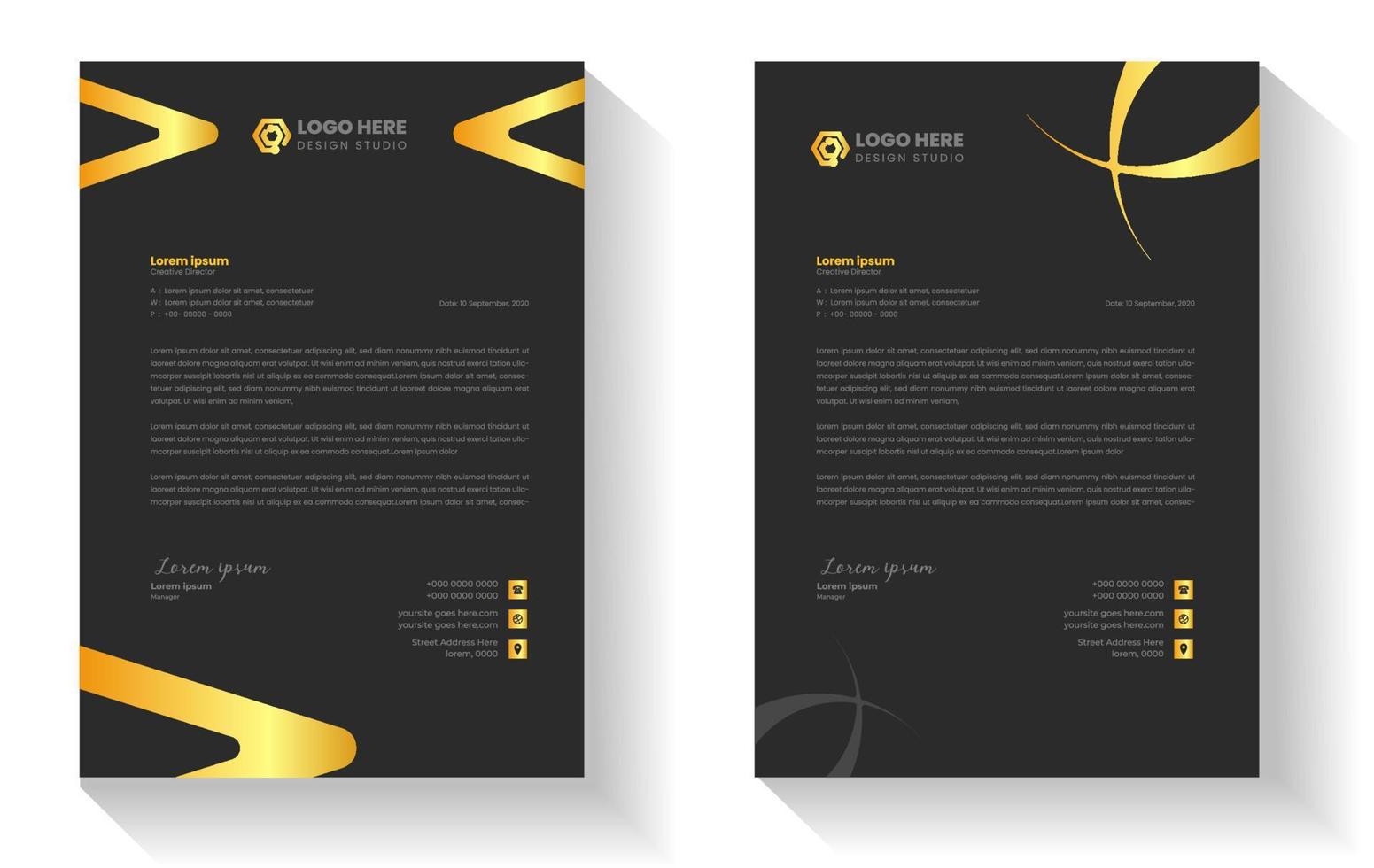 golden color luxury letterhead. corporate modern business luxury letterhead design template with gold color. letterhead, letter head, Business letterhead design. black letter head, golden letter head vector
