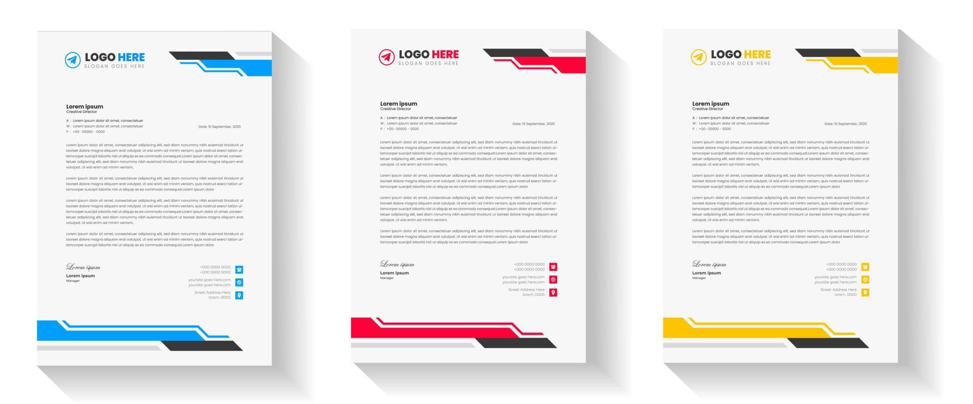 corporate modern business letterhead design template with yellow, blue and red color. creative modern letterhead design template for your project. letter head, letterhead, business letterhead design. vector