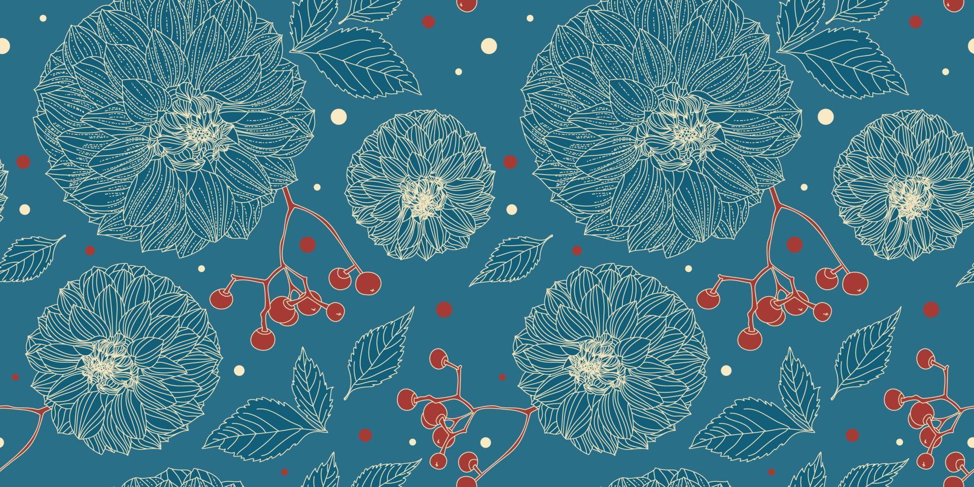 patrón transparente floral turquesa de flores de dalia en estilo vintage vector