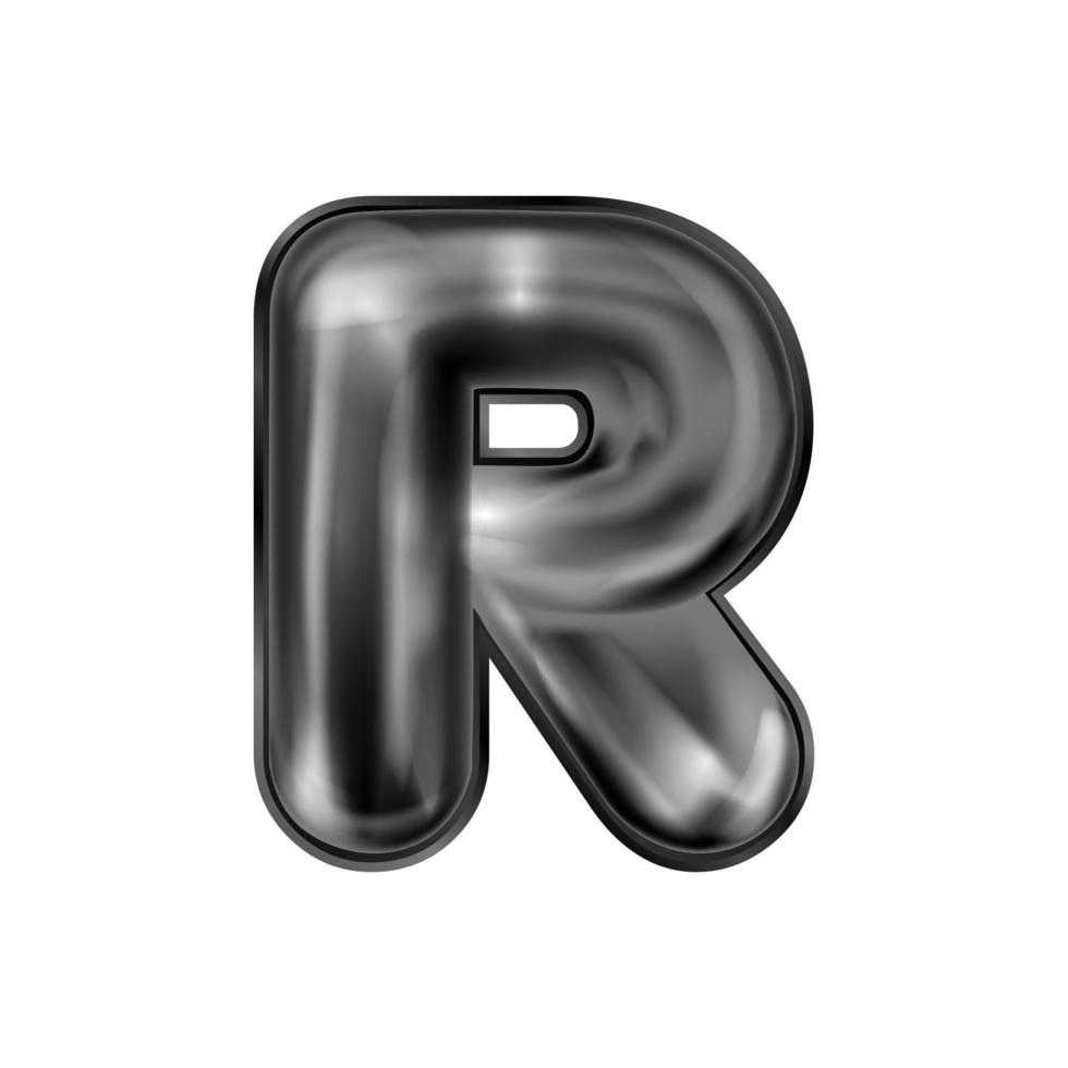 Black latex inflated alphabet symbol, isolated letter R vector