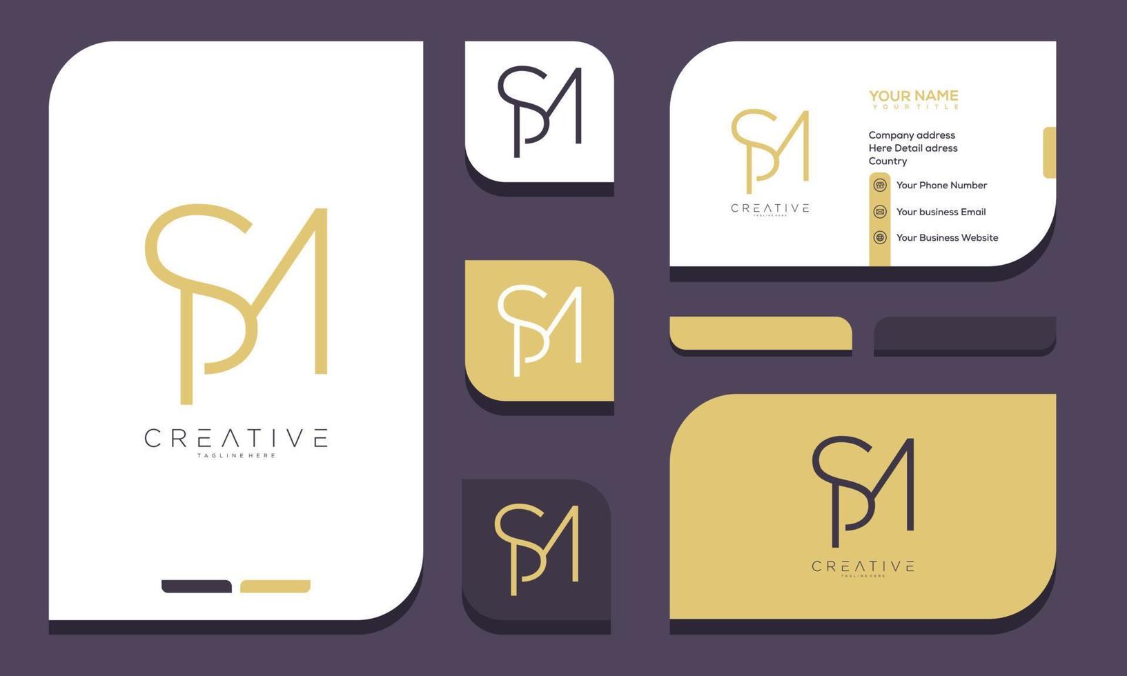 initial letter S P M logo design and business card vector