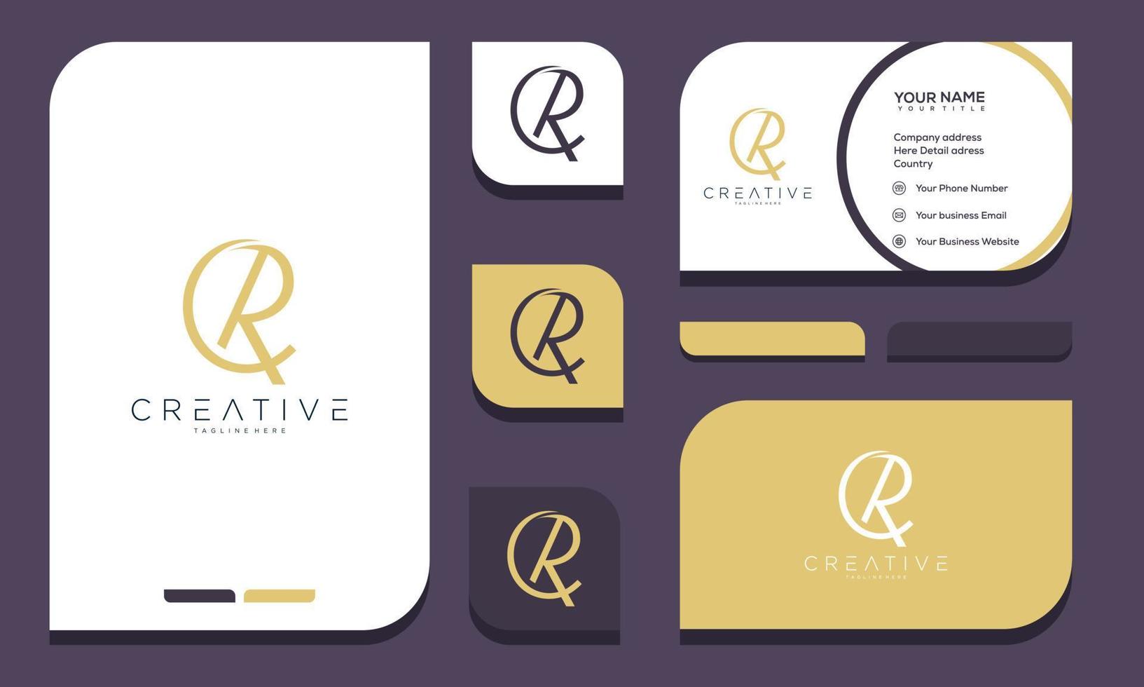 diseño de logotipo de letra inicial cr y tarjeta de visita vector