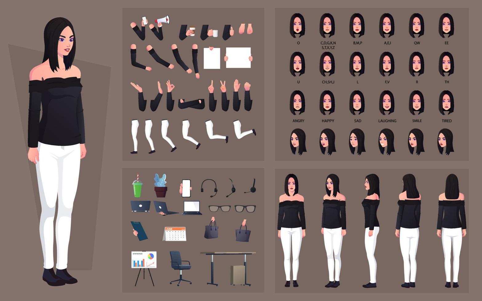 kit de creación de personajes de mujer de negocios con emociones y poses ilustración vectorial vector