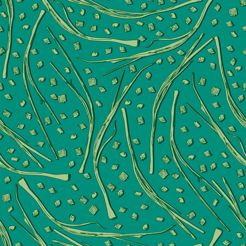 ramitas de chalote y piezas de patrones sin fisuras de vector verde