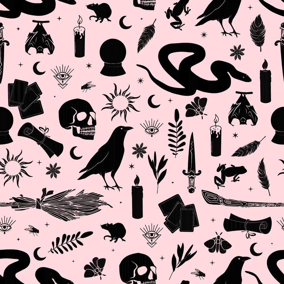 halloween vector seamless pattern witchcraft drawing