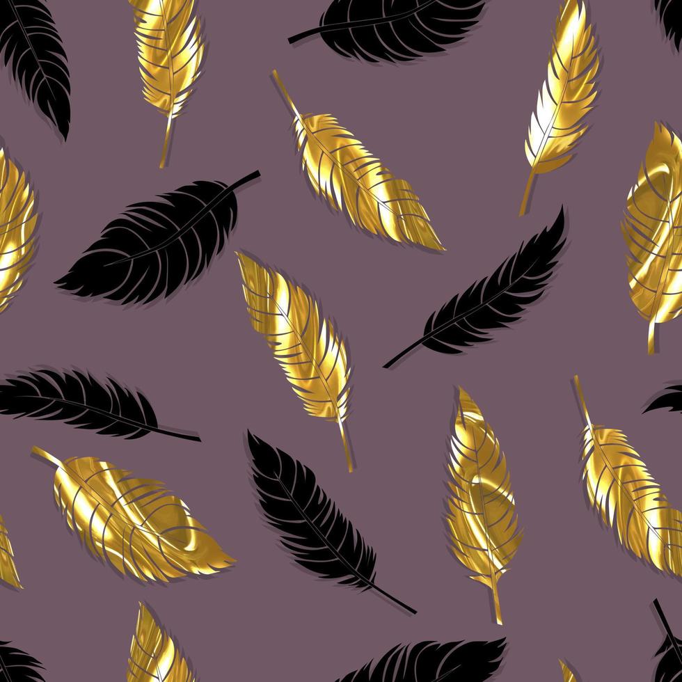plumas de aves vector patrón sin fisuras con oro