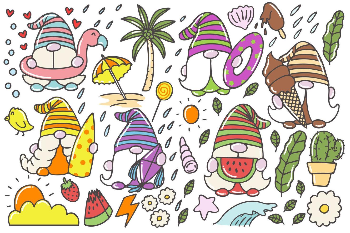 Set of cute gnomes summer vector