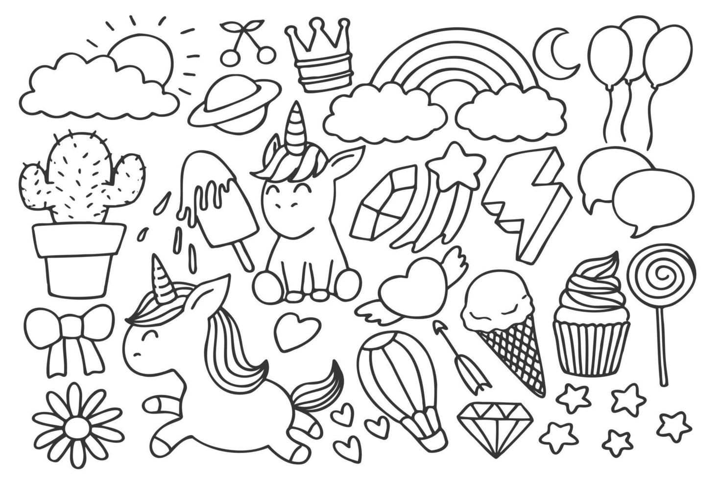 Set of cute unicorn doodles vector