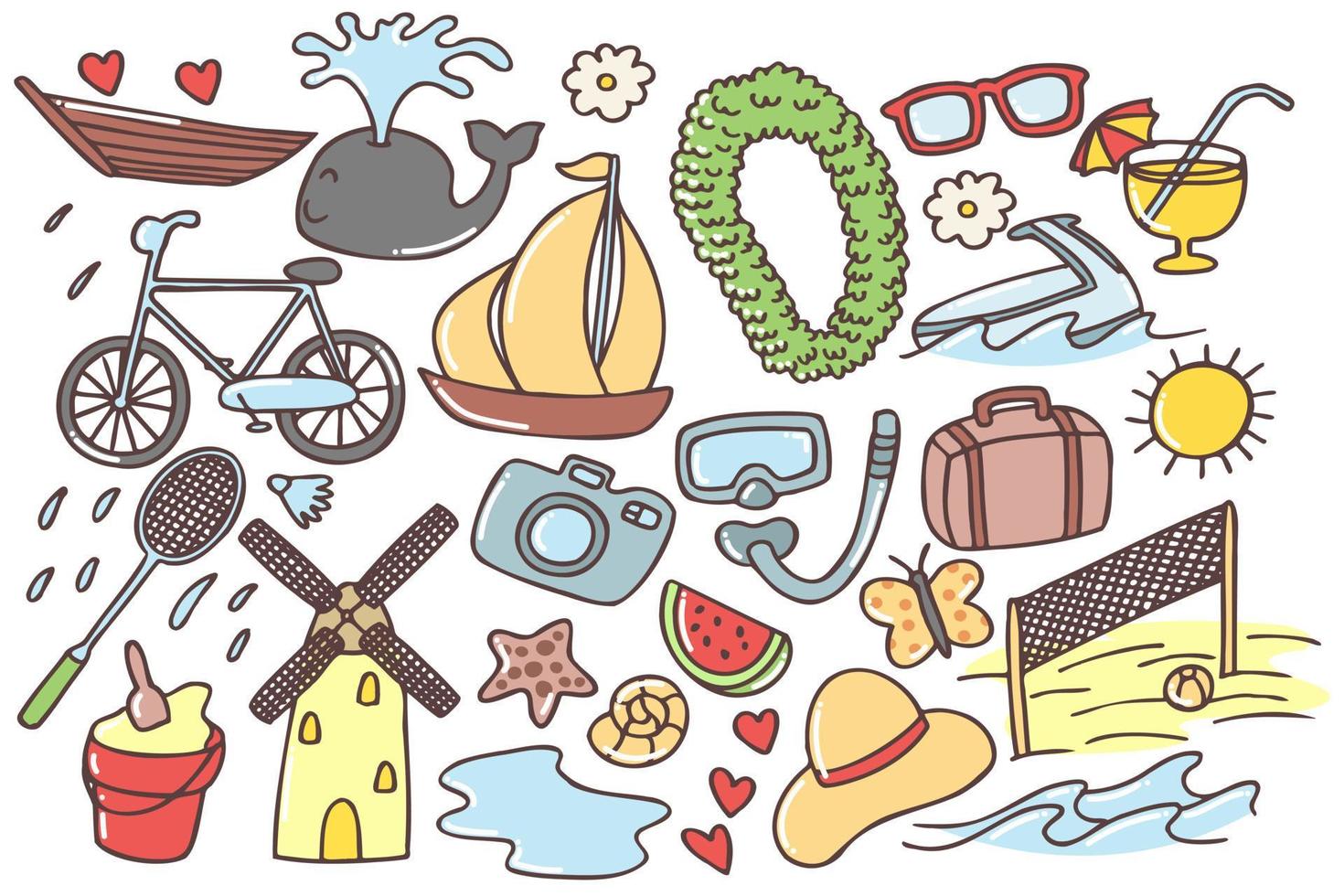 Set of cute summer doodle vector