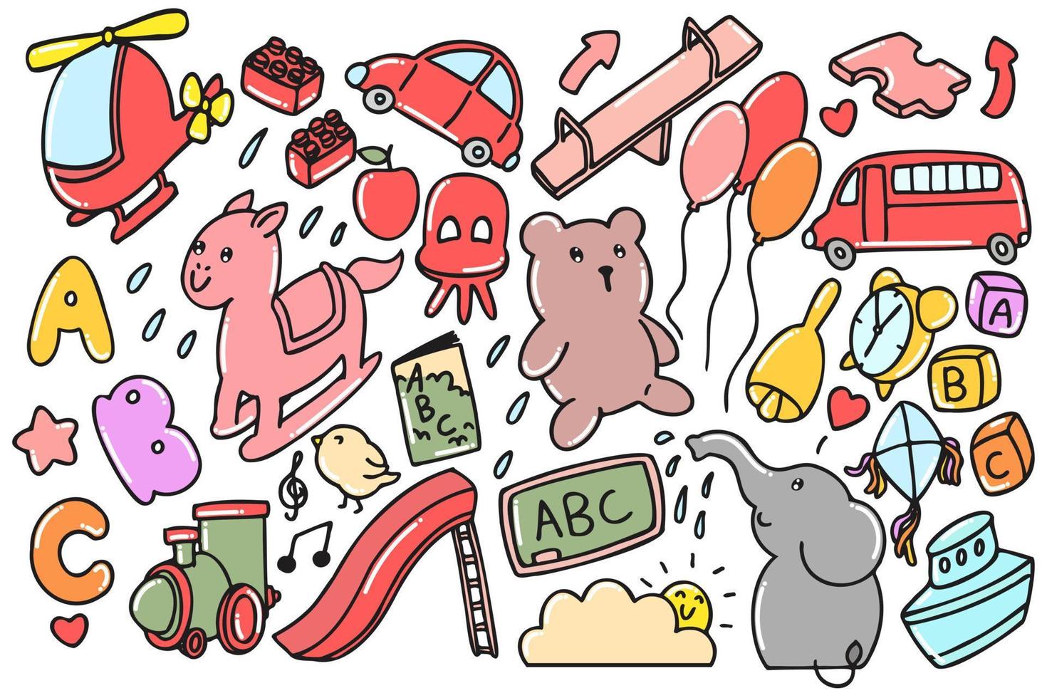 Set of cute kindergarten doodle vector