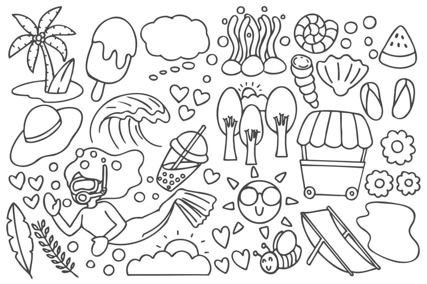 Set of cute summer doodle, vector
